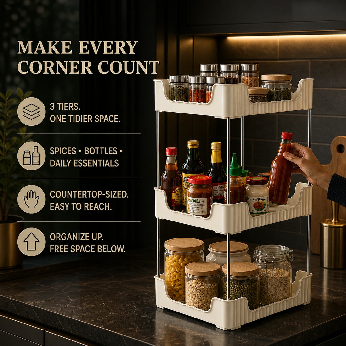 3-Tier Storage Organizer Rack – Compact & Versatile Shelf