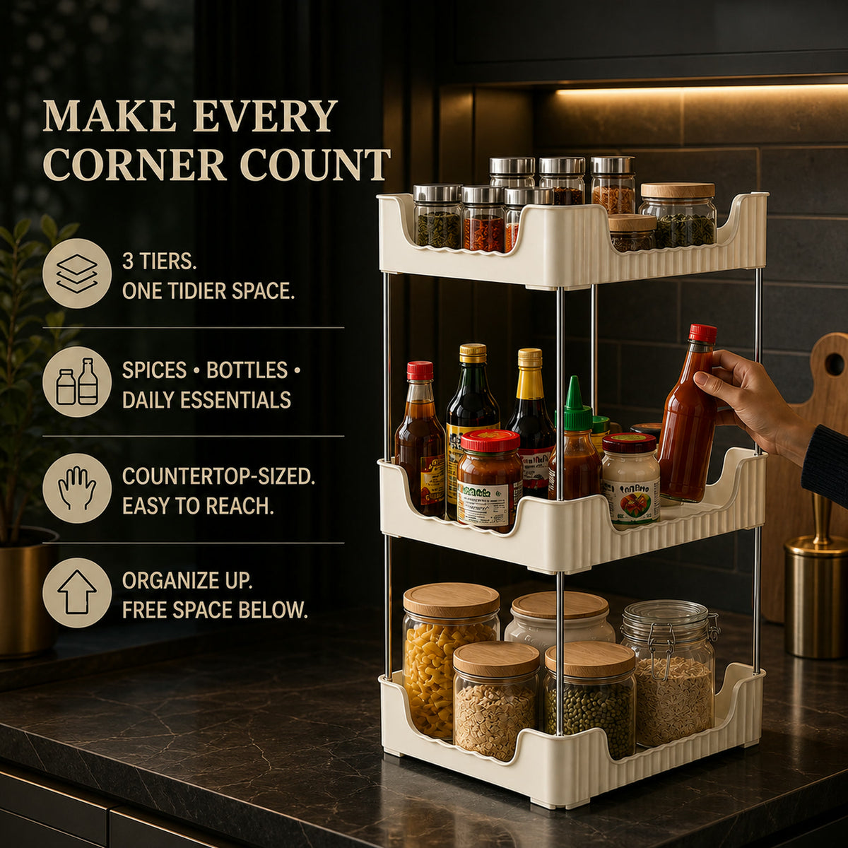 3-Tier Storage Organizer Rack – Compact & Versatile Shelf