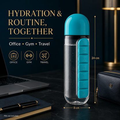 Pill Organizer Water Bottle 600ml – Travel Friendly | Own Hydrate