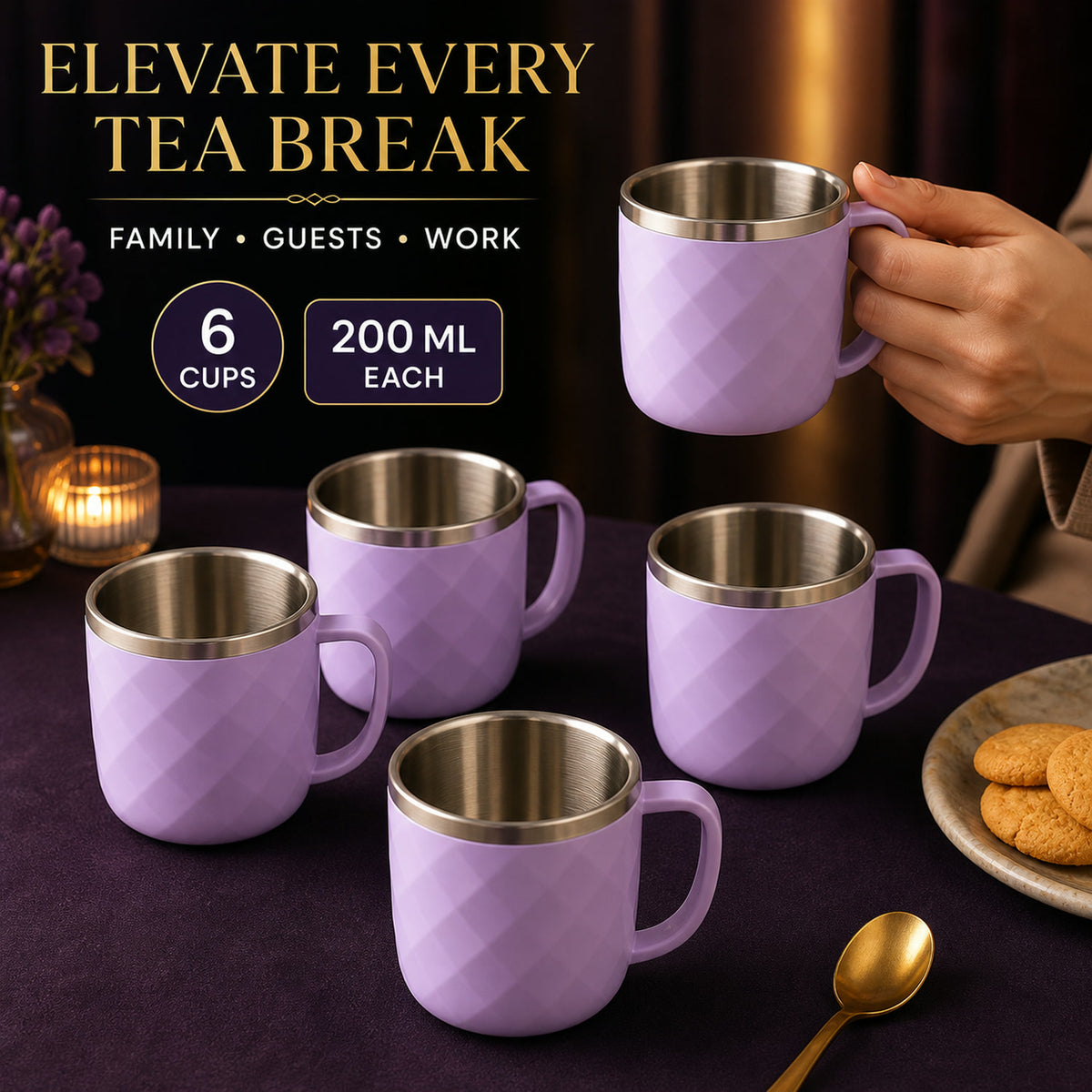 Stainless Steel Tea Cup Set – Elegant 200 ml Double Wall Design