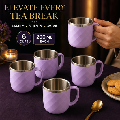 Stainless Steel Tea Cup Set – Elegant 200 ml Double Wall Design