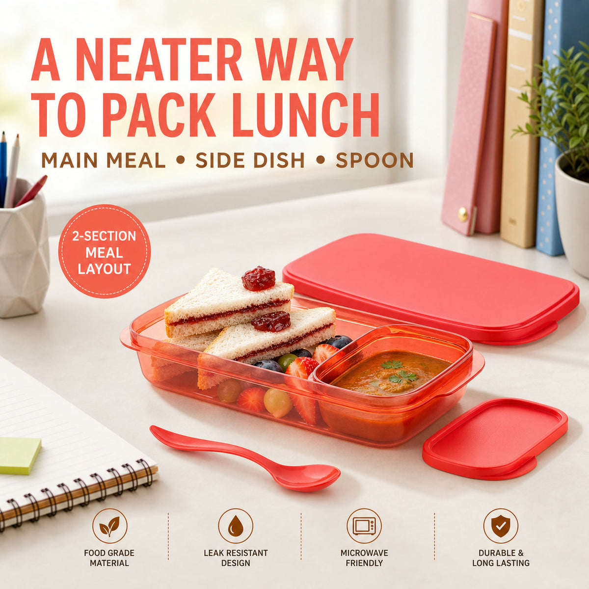 Leak-Proof Lunch Box – 2 Containers, Microwave Safe | Lunchie Bunchie