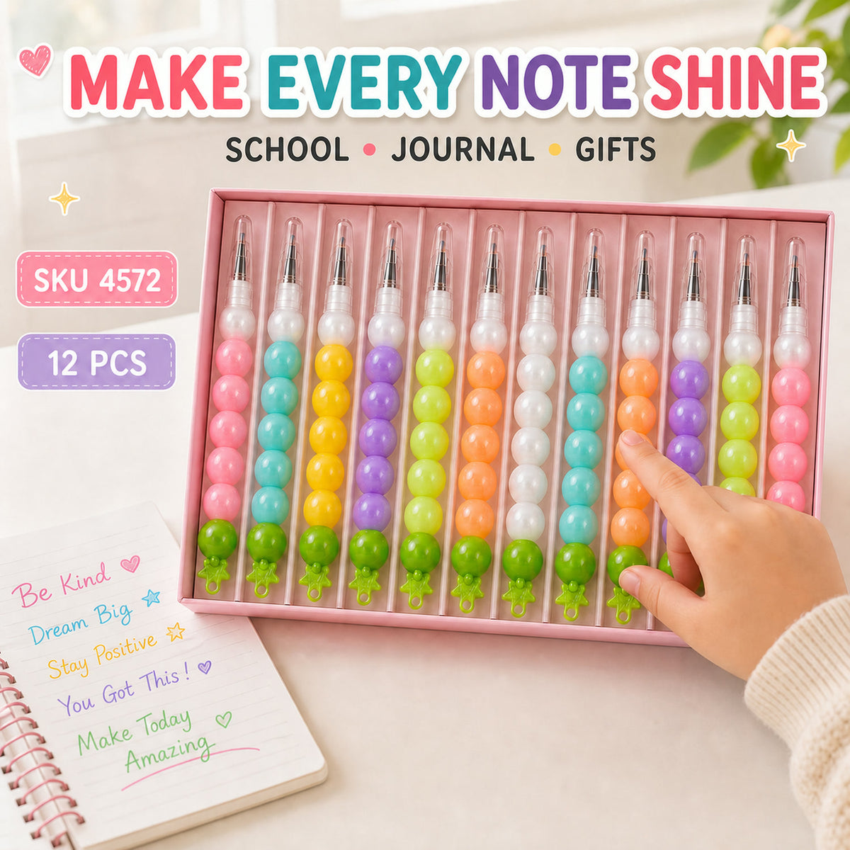 Pearl Gel Pen Set – Multicolor Moti Pens for Kids (12 Pc) | Writezo
