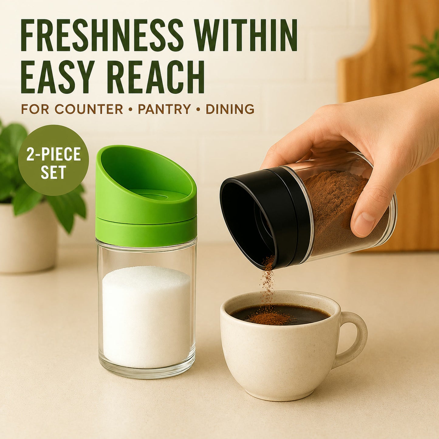 Kitchen Storage Jars – Airtight 2-Piece Slant-Lid Set