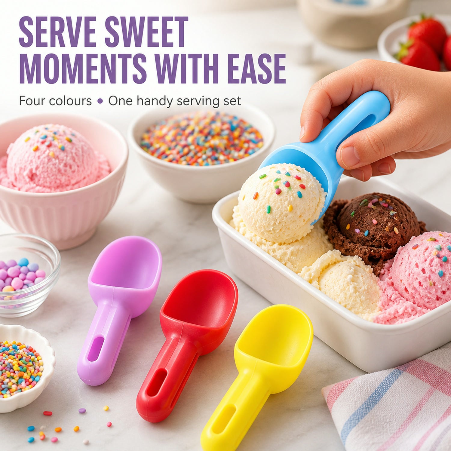 Plastic Ice Cream Scoop – 4 Pc Multipurpose Kitchen Set