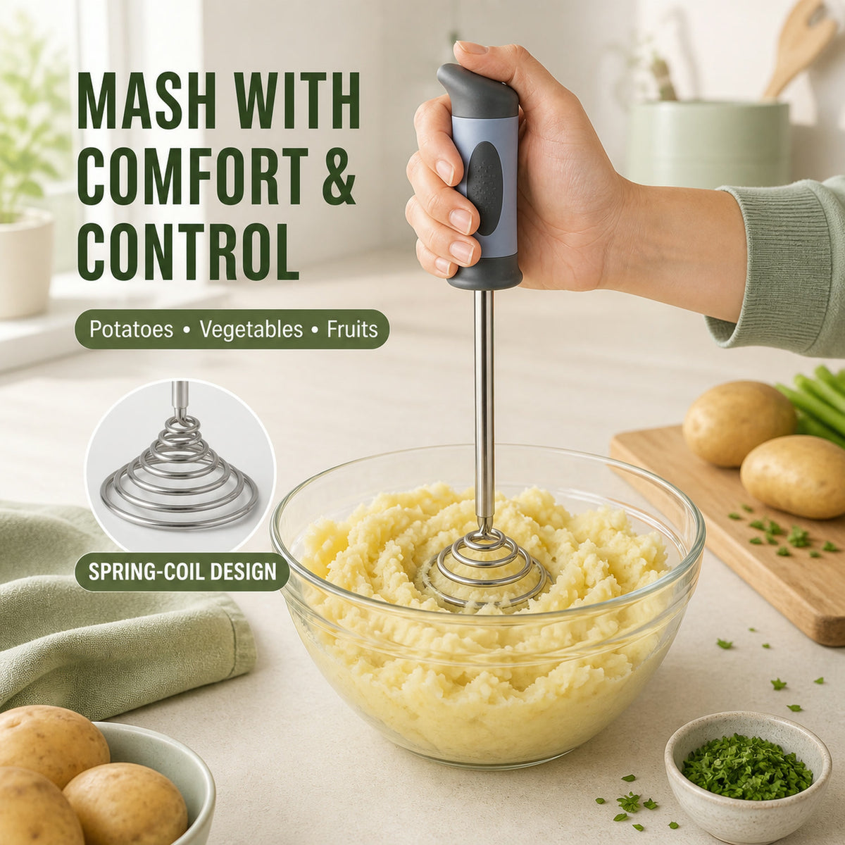 Stainless Steel Potato Masher – Heavy Duty with Comfortable Grip