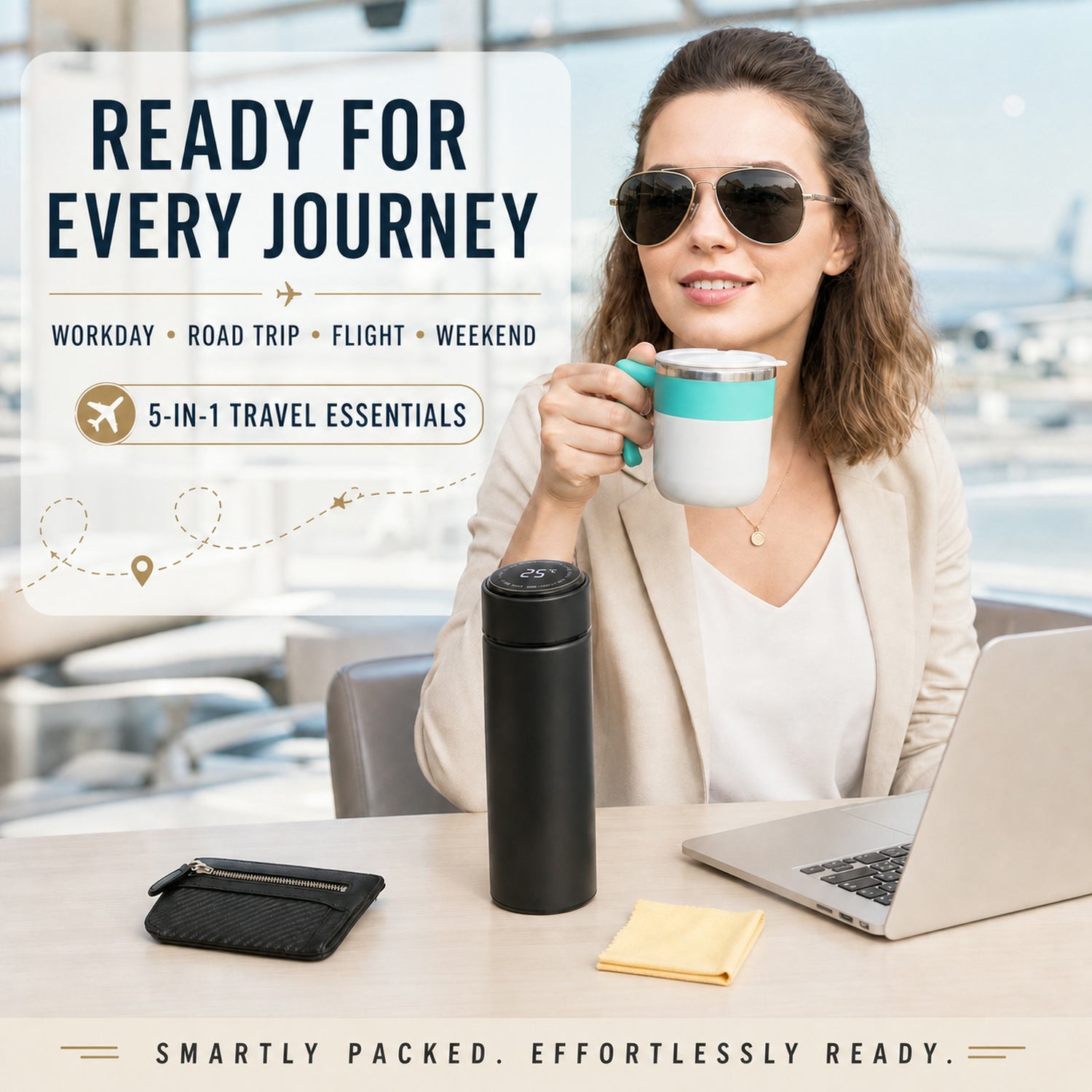 Travel Essentials Set – 5-in-1 Combo with Insulated Bottle & Mug
