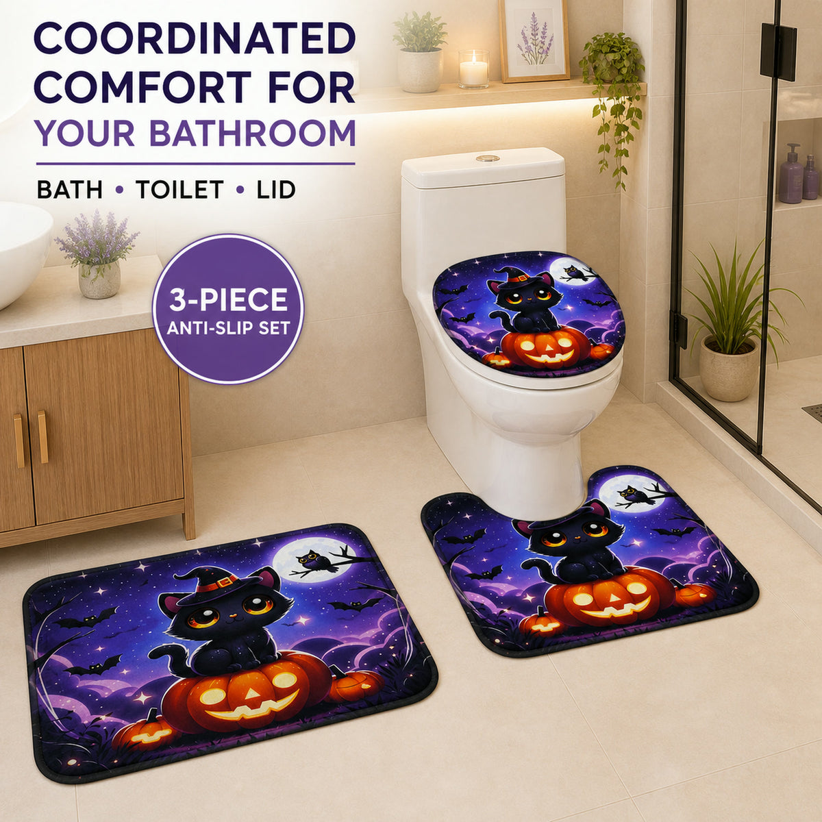 3 in 1 Bathroom Mat Set – Absorbent & Anti-Slip for Safety and Comfort