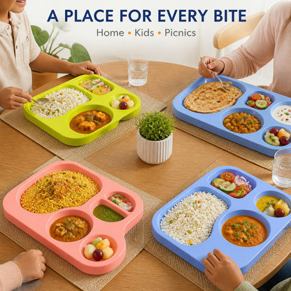 5-Compartment Food Plates – Unbreakable & Multicolor Set | Jiaqi