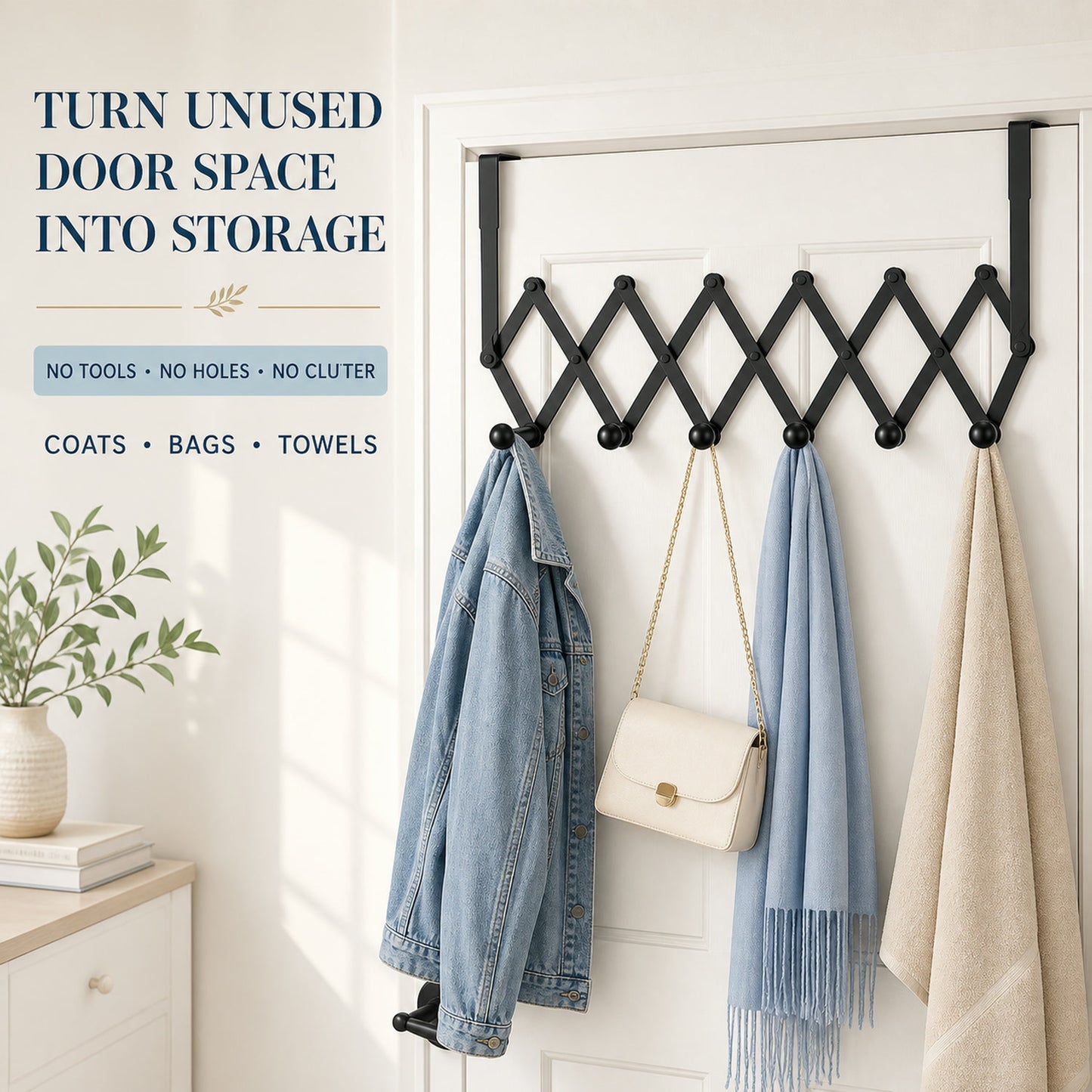 Door Hanger – 6 Hook Steel Coat Rack for Home Organization | GlimmerHome