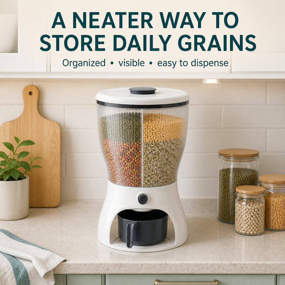 Rice Dispenser – 10L 4-in-1 Grain Storage | Tidy Table
