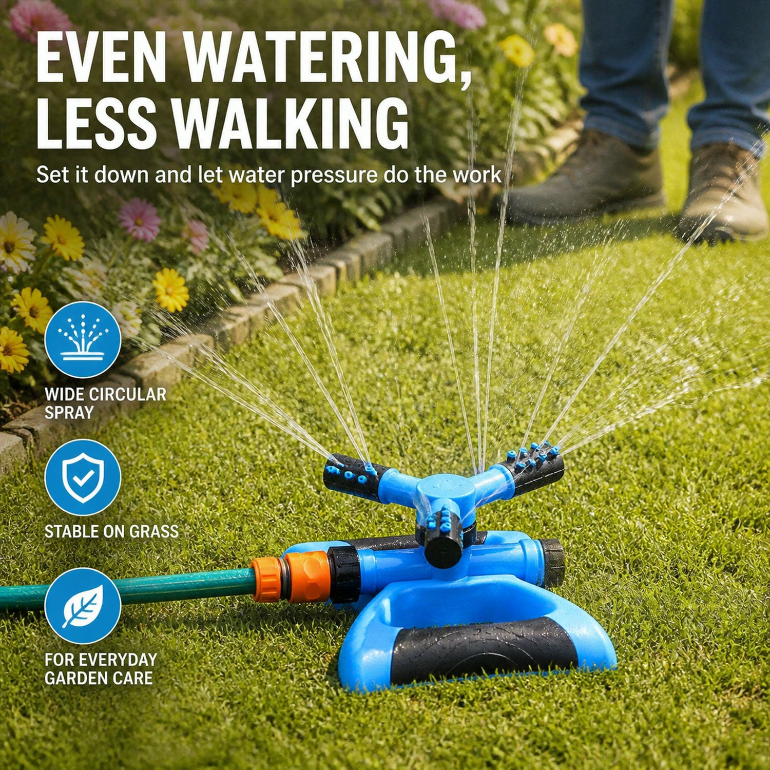 Garden Water Sprinkler – 360° Rotating for Full Coverage