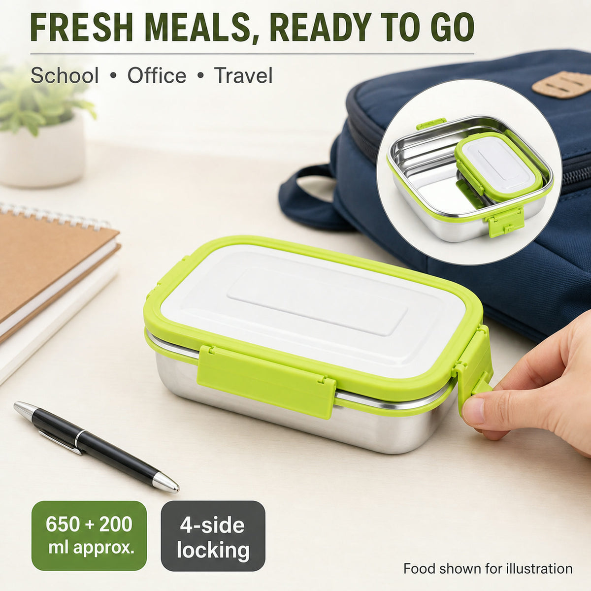 Ganesh Junior Stainless Steel Lunch Pack – Leak-Proof Design