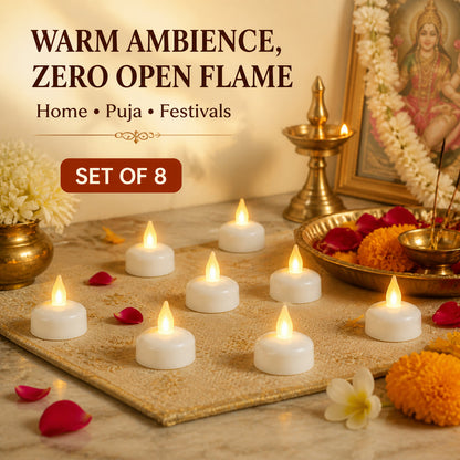 Round LED Flameless Tealight Candles – Safe Warm Glow Set of 8