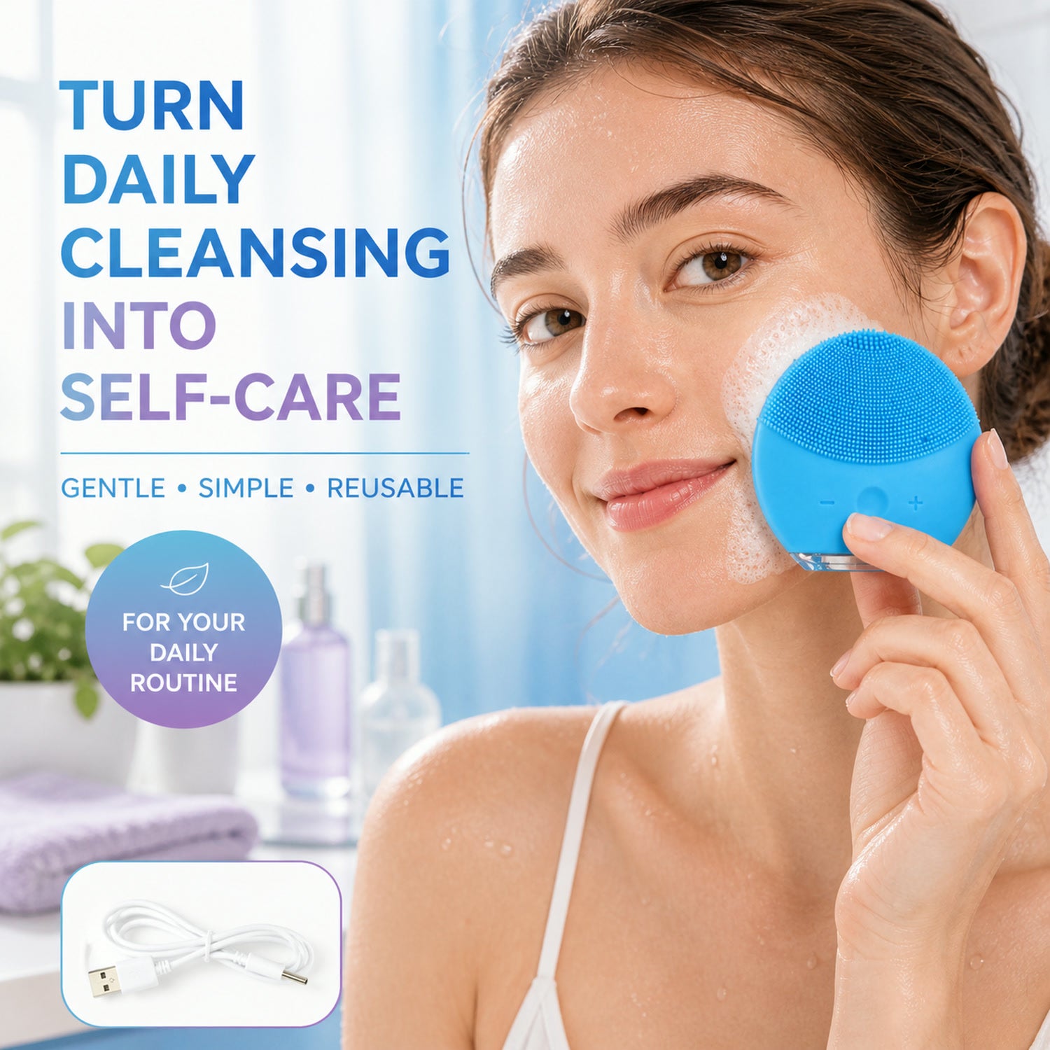 Silicone Sonic Facial Cleansing Brush – Gentle Deep Pore Cleanser