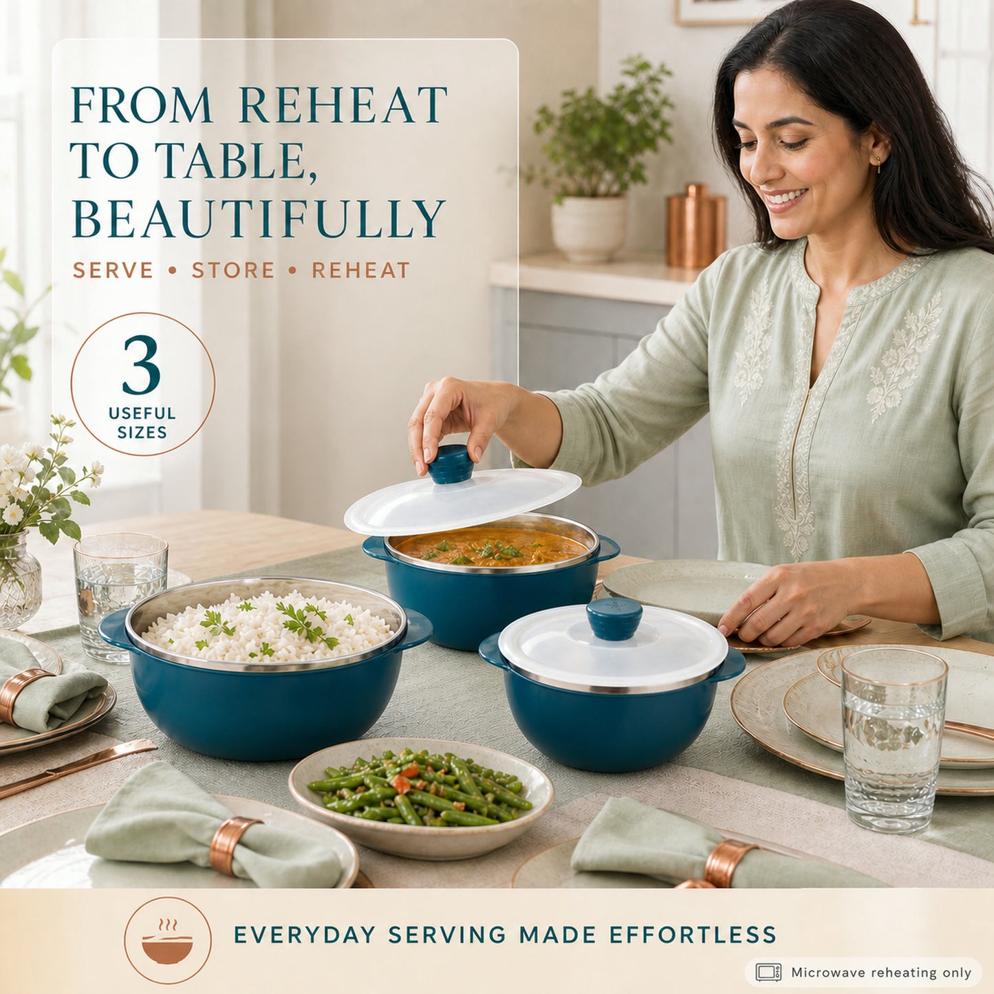 Microwave-Safe Serving Bowl Set – Durable 3-Piece Nestable Bowls