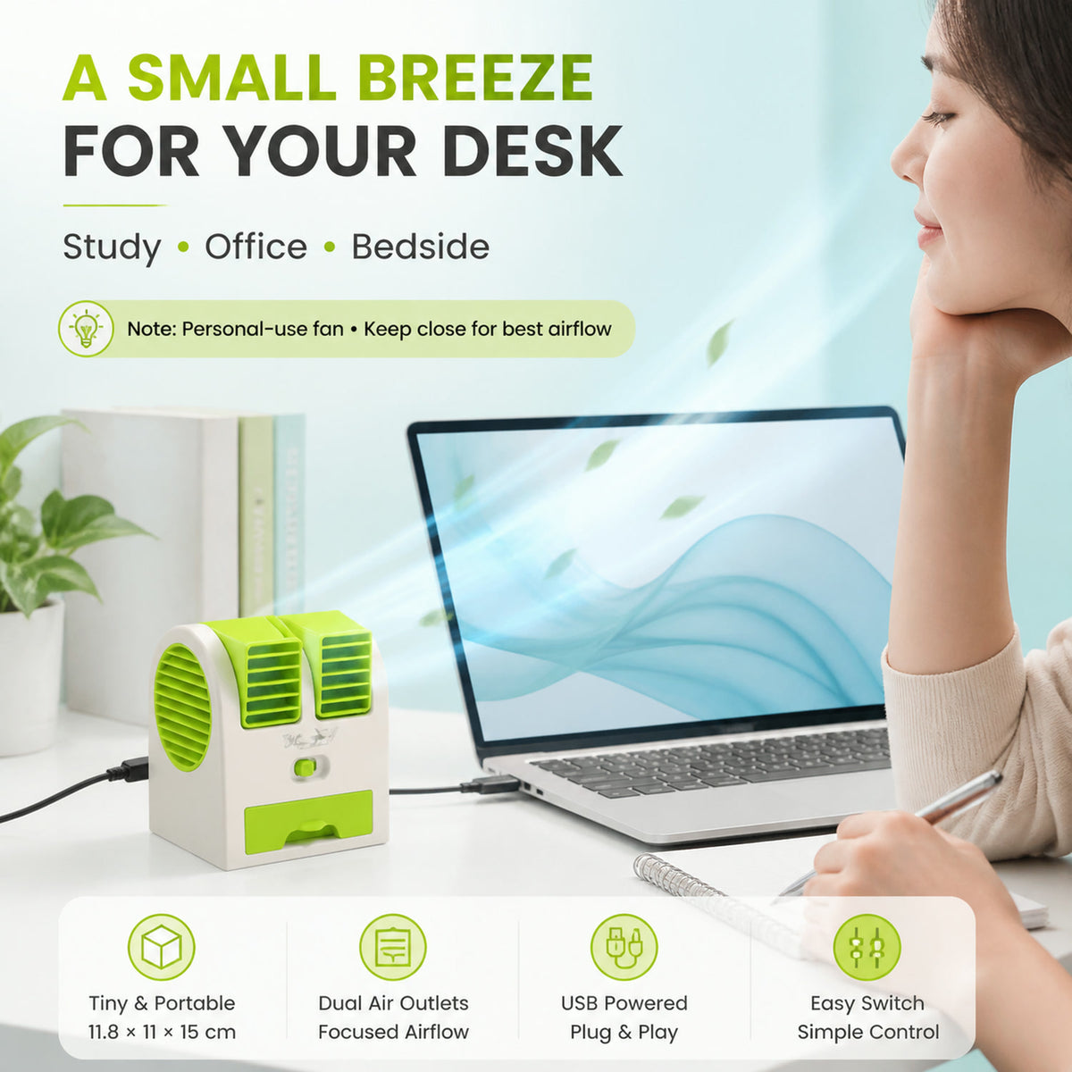 Dual Bladeless Mini Air Conditioner – USB & Fragrance