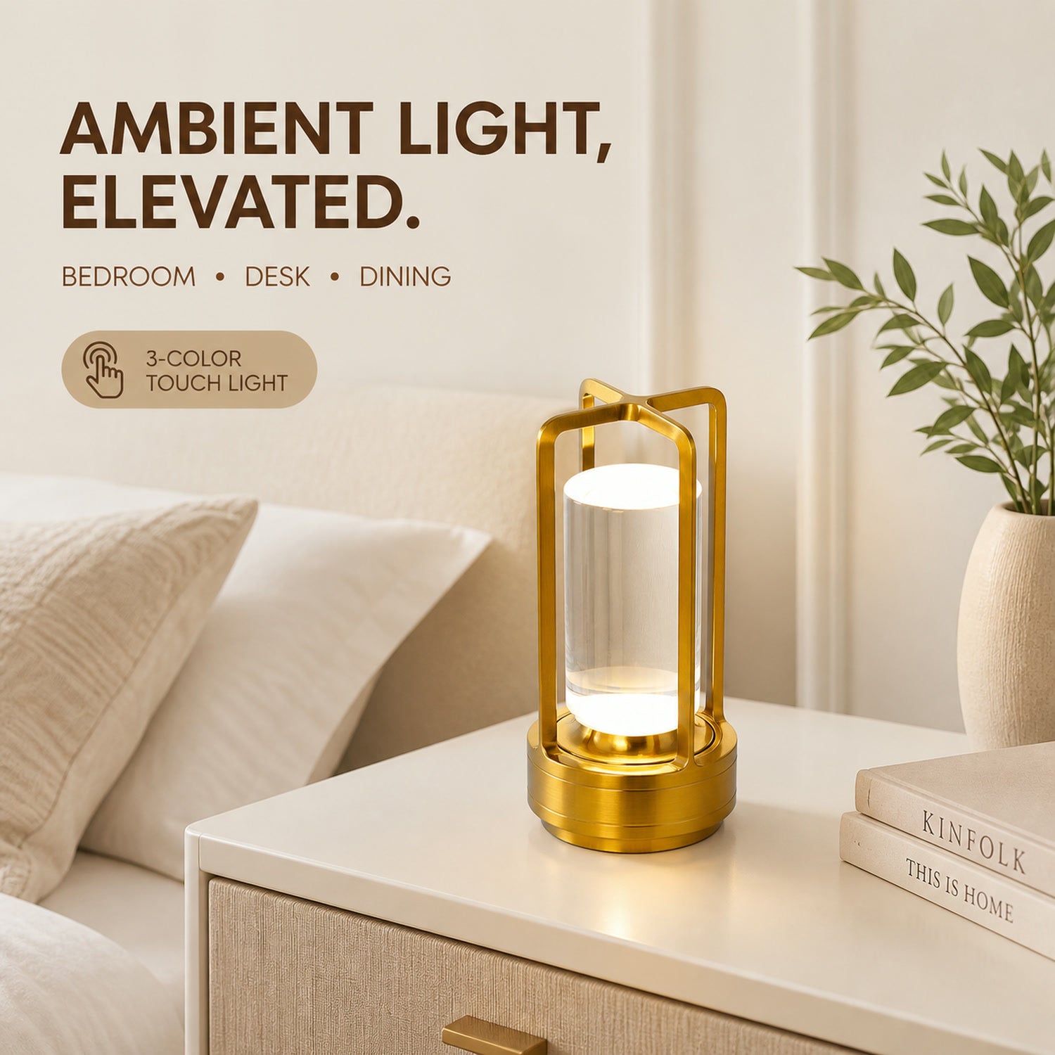 Crystal Table Lamp – 3-Color Rechargeable LED Light | Indo Glow
