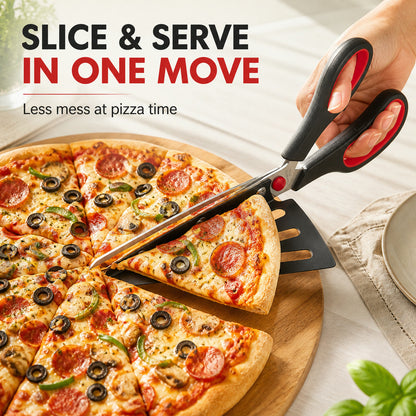 Pizza Cutter Scissors – Stainless Steel with Removable Spatula | Quickslice
