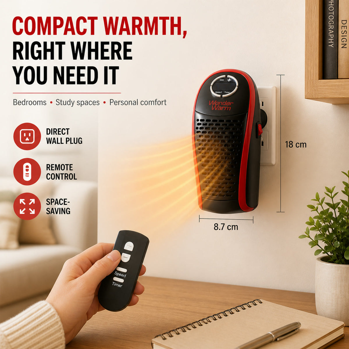 400W Wall Plug Room Heater – Compact Heating with Remote Control