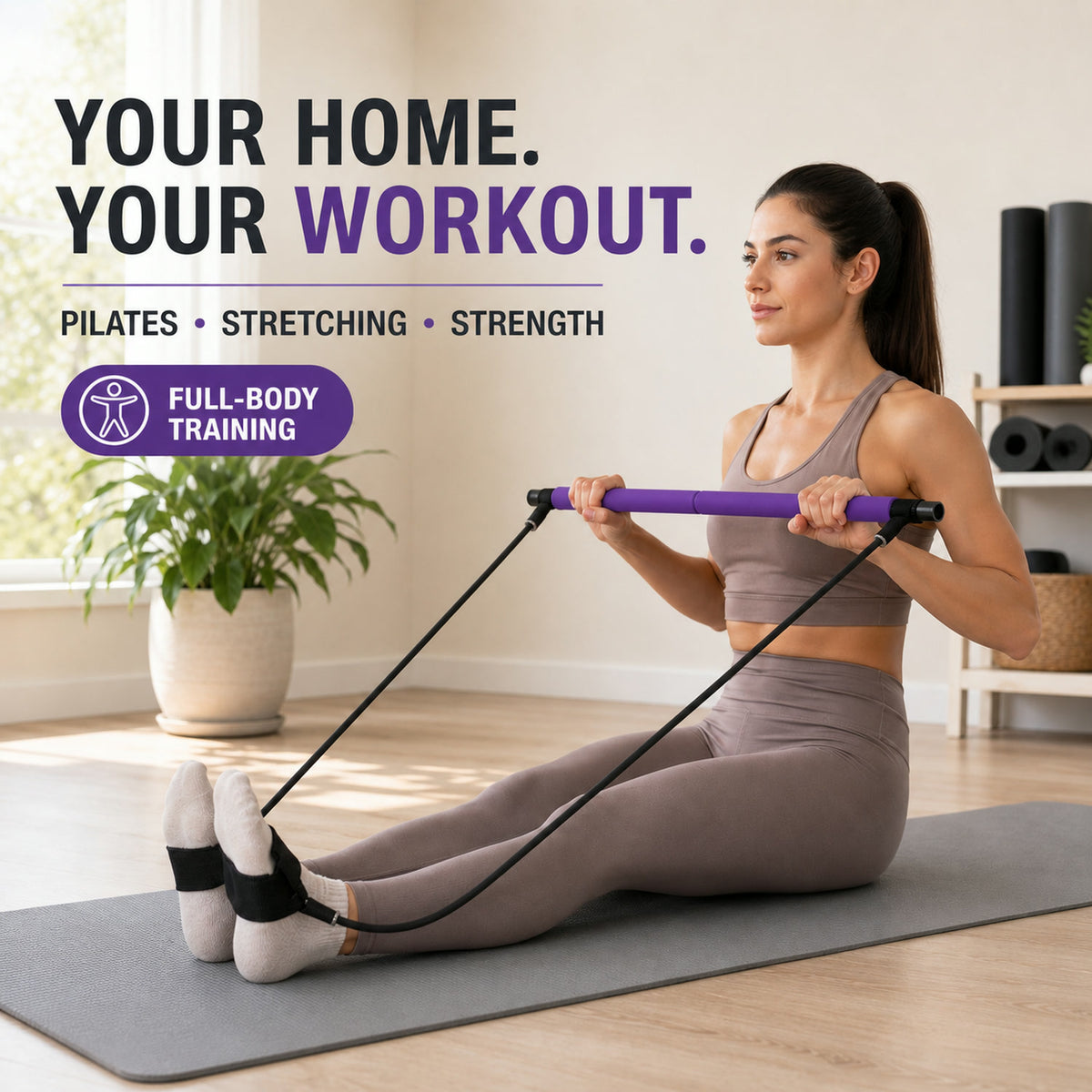 Pilates Bar with Resistance Bands – Full-Body Home Workout Kit