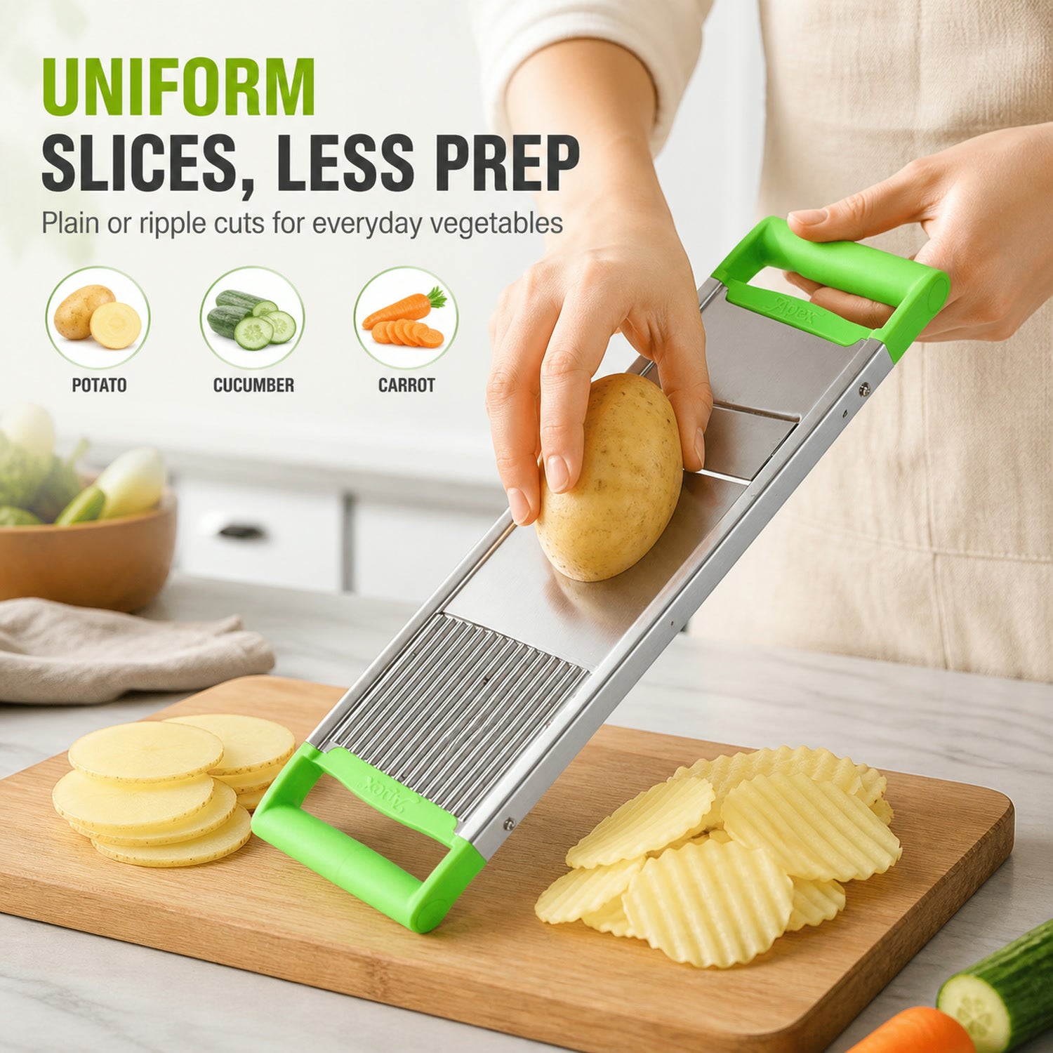 Stainless Steel Vegetable Slicer – Durable 2-in-1 Mandoline Cutter