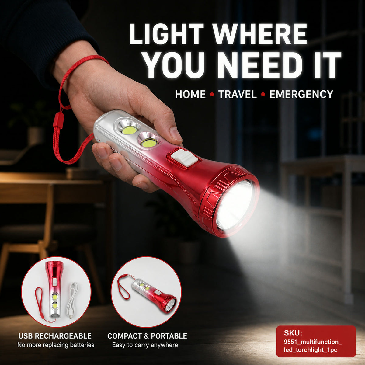 LED Torchlight – USB Rechargeable & Multi-functional | DeoDap