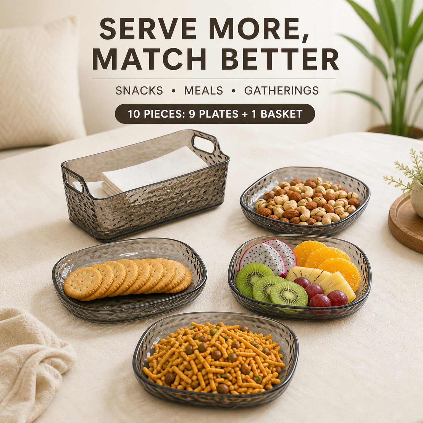 Reusable Plastic Dinner Plates Set – Durable & Lightweight 10-Pc