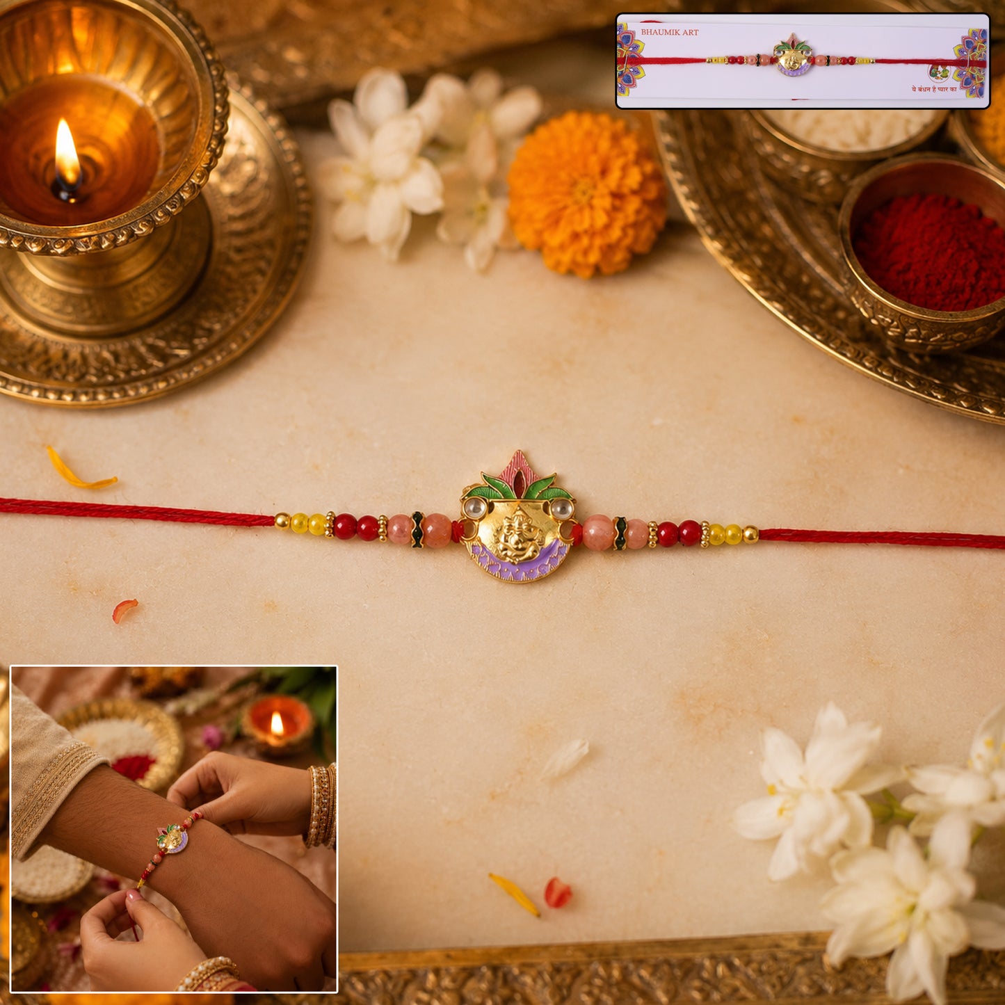 Ganesh Rakhi with vibrant decorative beads