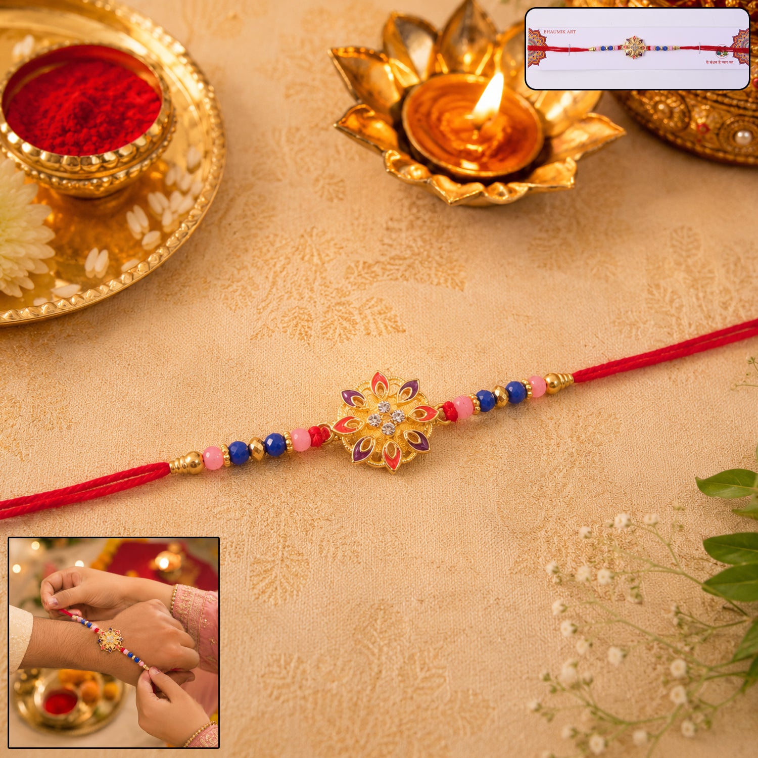 Floral rakhi stylish centerpiece and thread