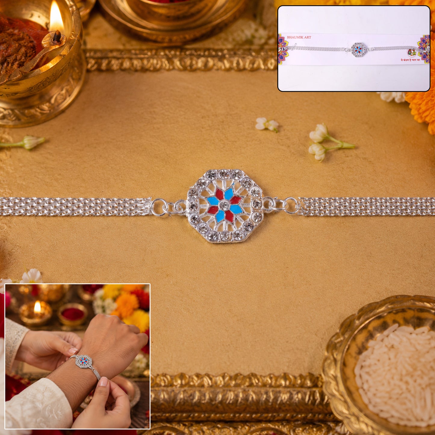 Classic Crystal Studded Rakhi Bracelet for Raksha Bandhan (1 Pc)