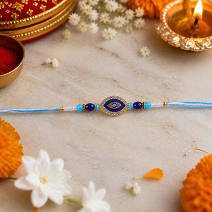Evil Eye Designer Rakhi with Blue Beads (1 Pc)