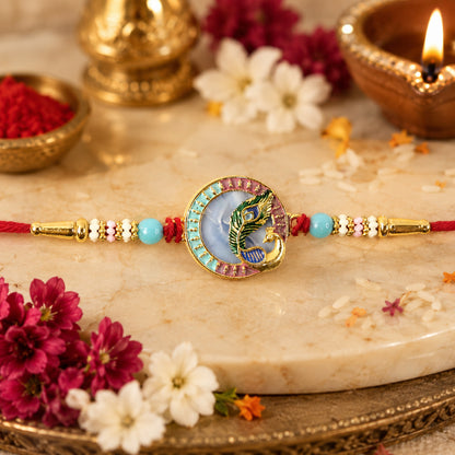 Traditional Peacock design Rakhi with elegant centerpiece