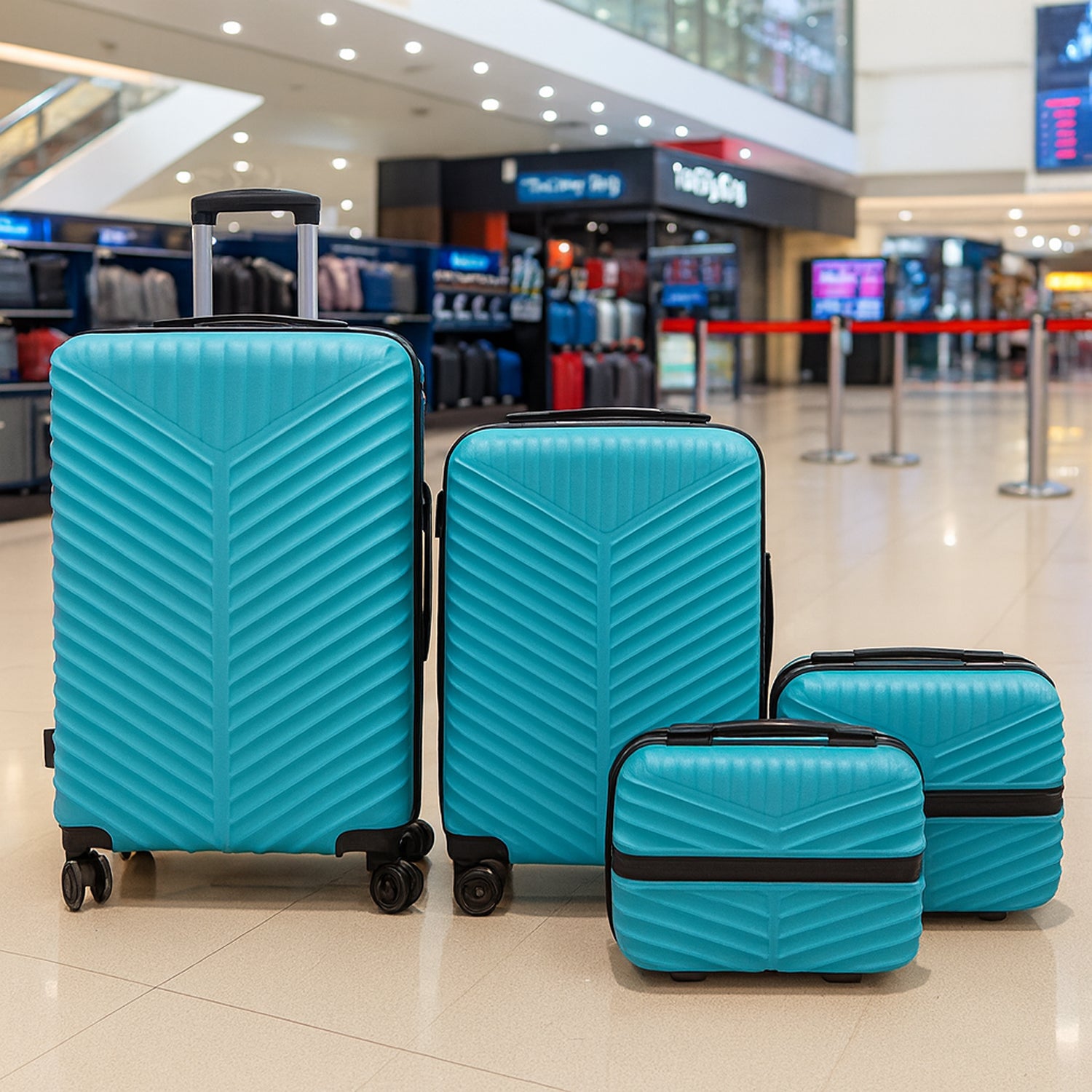 4-in-1 hard shell luggage set front view in dark color
