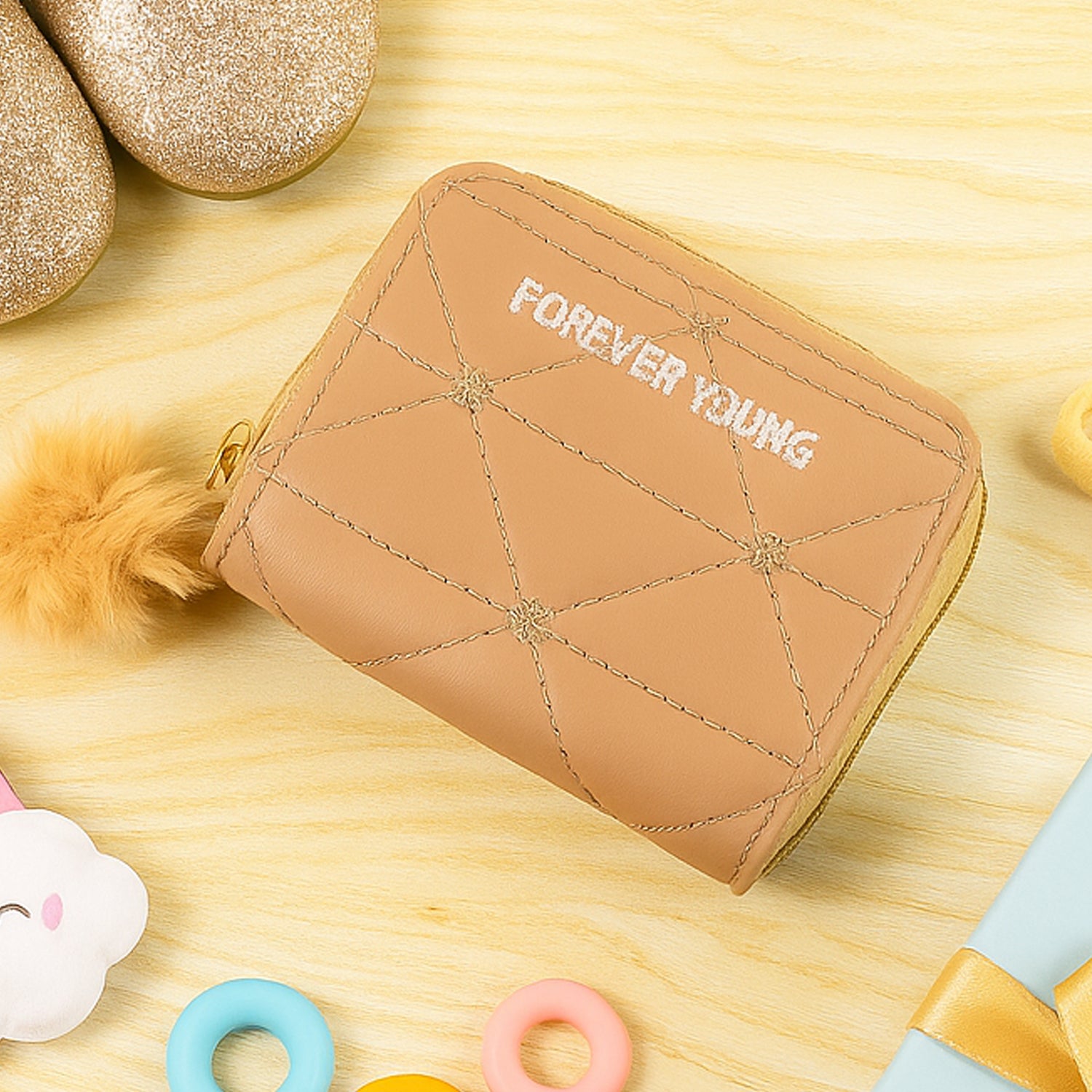 Stylish Kids Wallet with Soft Fur Zip Puller (1 Pc)