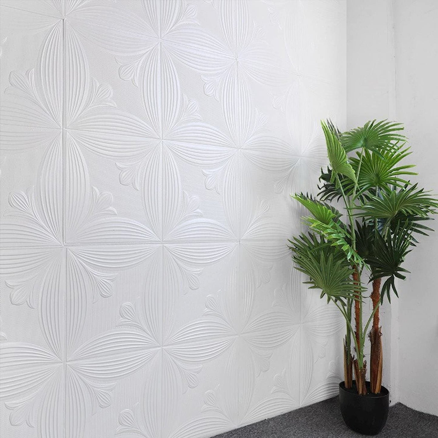 White floral embossed 3D foam wallpaper panel 70×70 cm