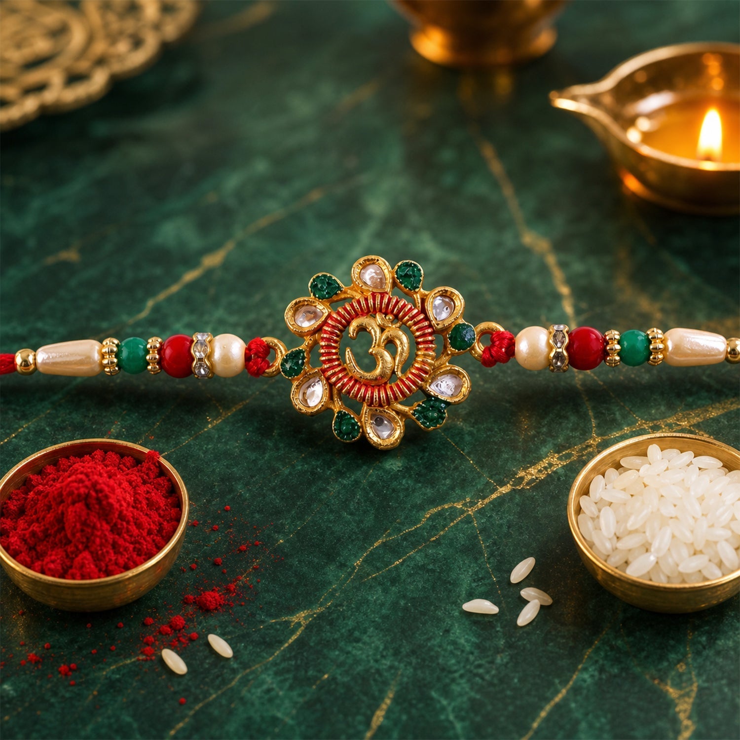 Om Motif Beaded Designer Rakhi for Raksha Bandhan Puja Wear (10pcs)