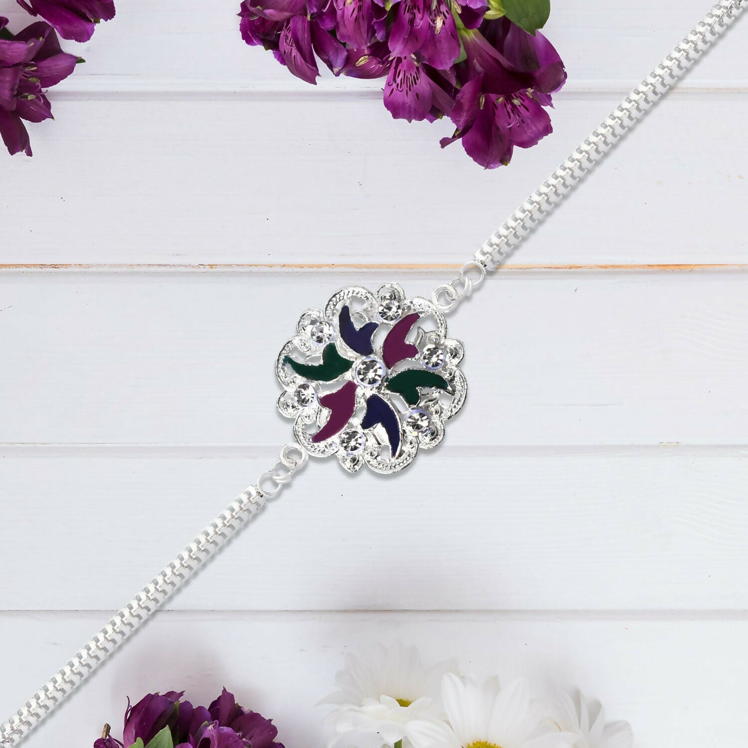 Floral Enamel Rakhi Bracelet Elegant Multi-Strand Design (10pcs)