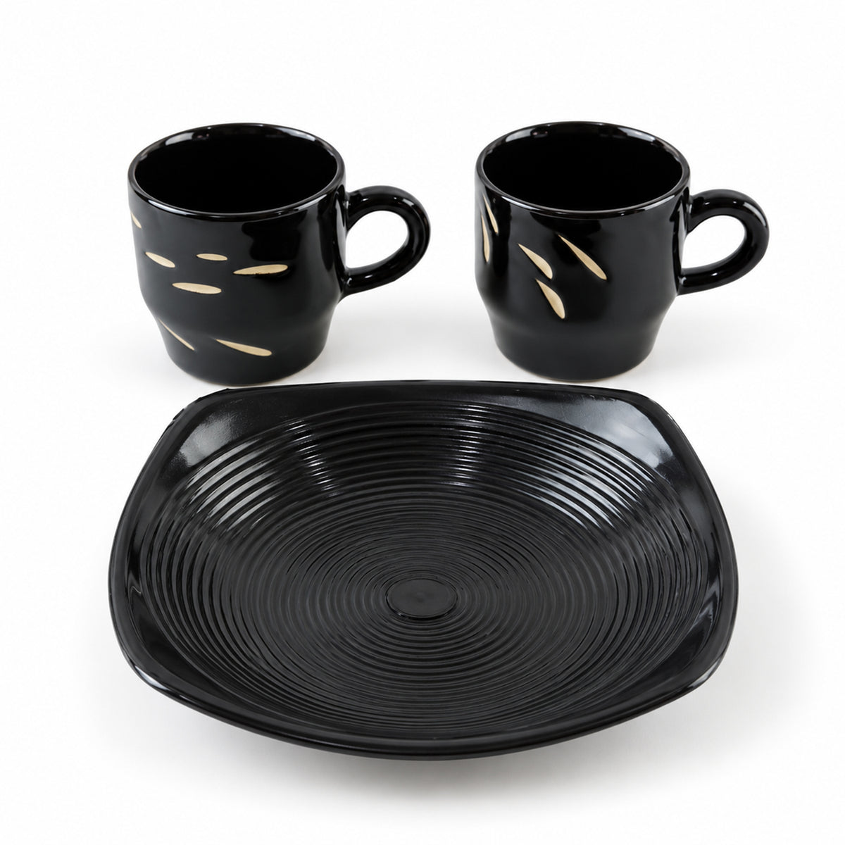 Ceramic Tea Cup Set – Includes Plastic Square Serving Platter