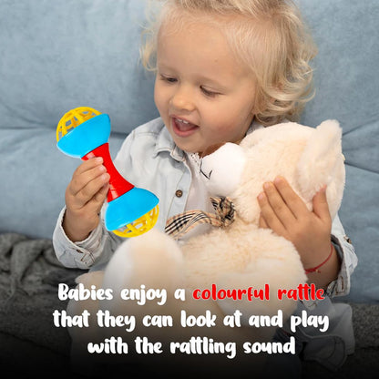 Safe non-toxic colorful dumbbell rattle toy for baby playtime