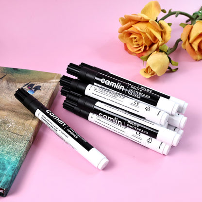 Camlin Bold-E Whiteboard Marker (Set of 10) - Refillable, Bold Writing, Easy to Erase