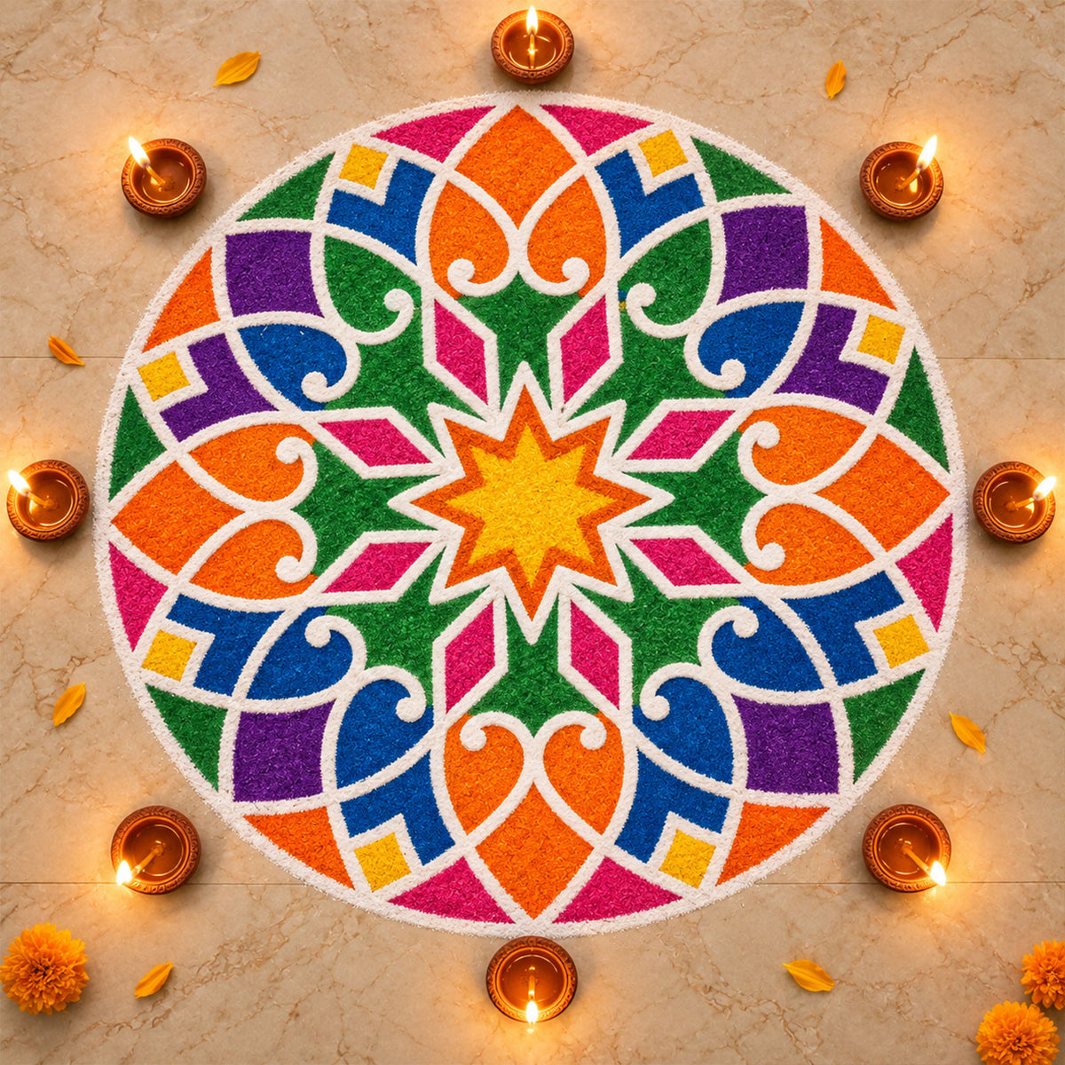 Designer Round Rangoli Stencil for Diwali, Navratri and Wedding Floor Decor