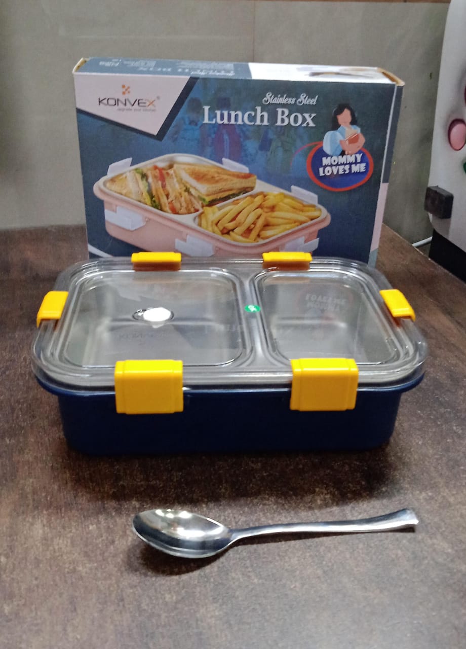 Stainless Steel Lunch Box 2 Section Lunch Box With Spoon