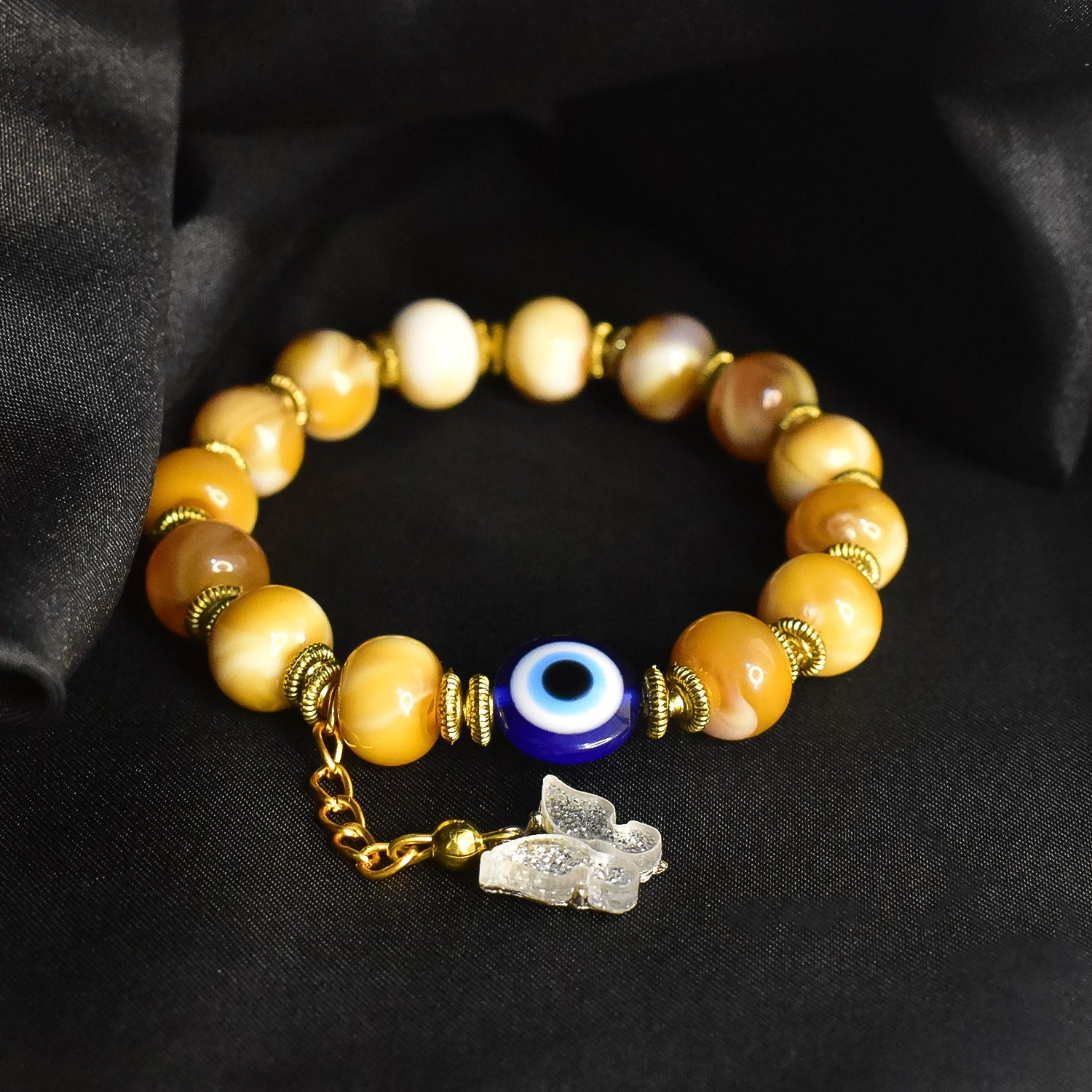 Evil Eye  Lucky Charm Yellow Crystal Stretch Bracelet