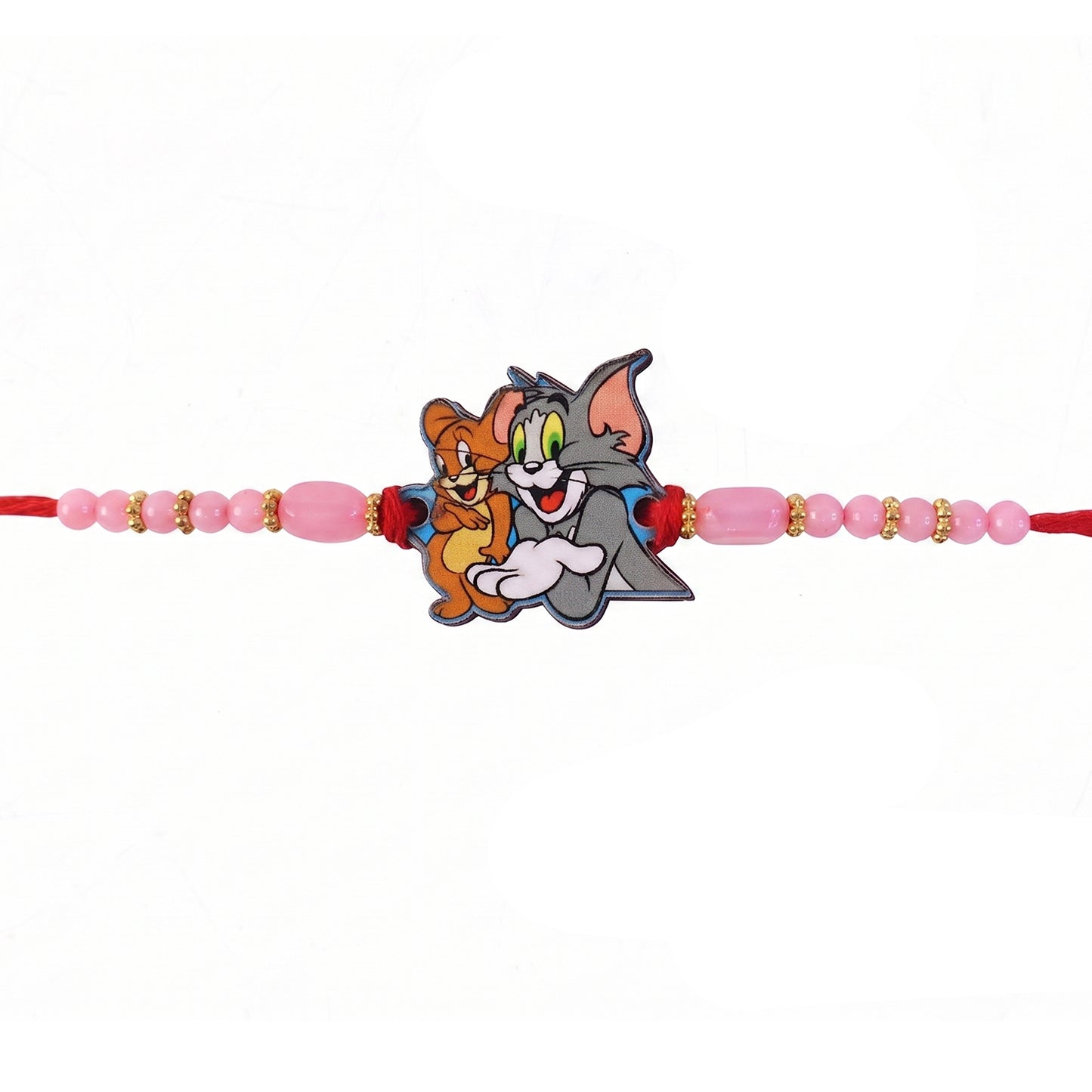 Cartoon Kids Rakhi with Pink Beads and Gold Accents