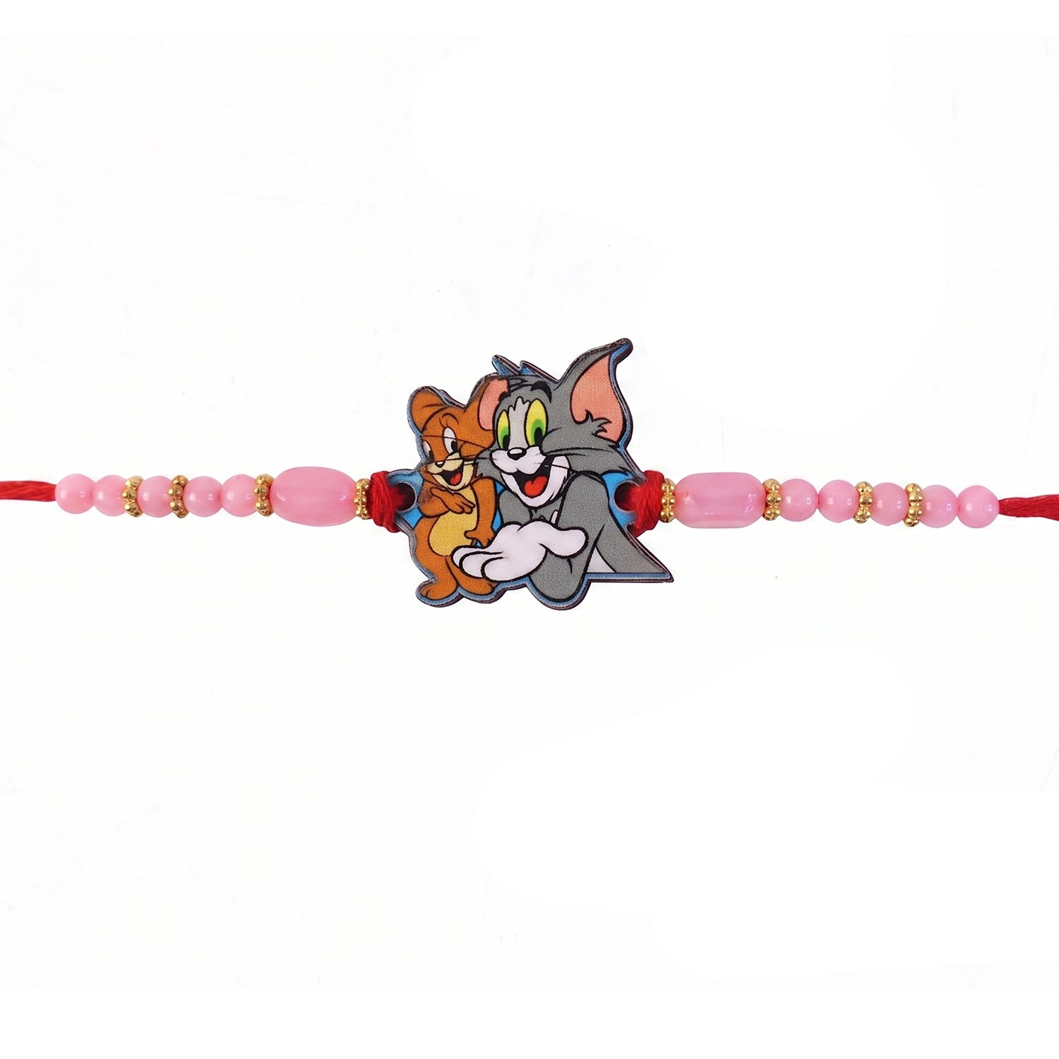 Cartoon Kids Rakhi with Pink Beads and Gold Accents
