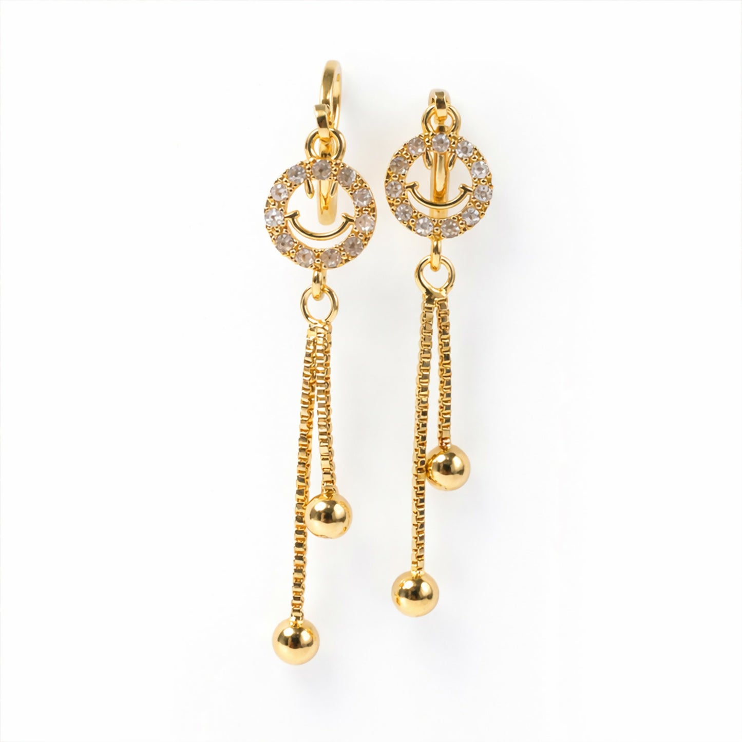 Gold-Tone Smiley Crystal Circle Tassel Drop Earrings for Women