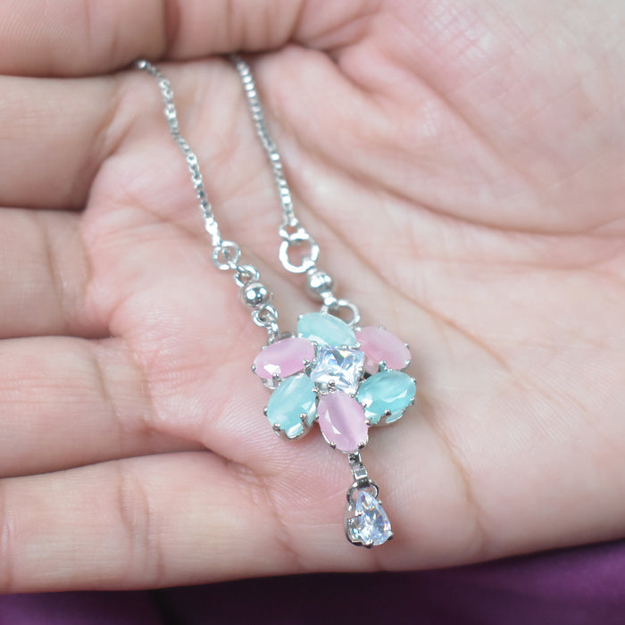 Delicate Silver Plated Floral Chain Necklace