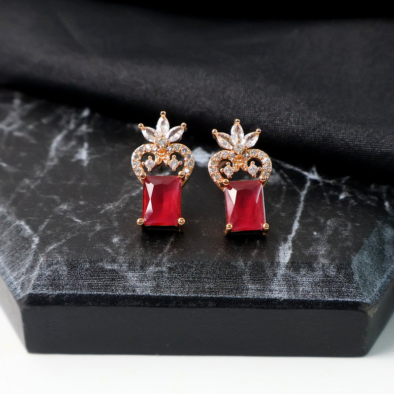 Royal Red Stone CZ Crown Design Earrings for Women