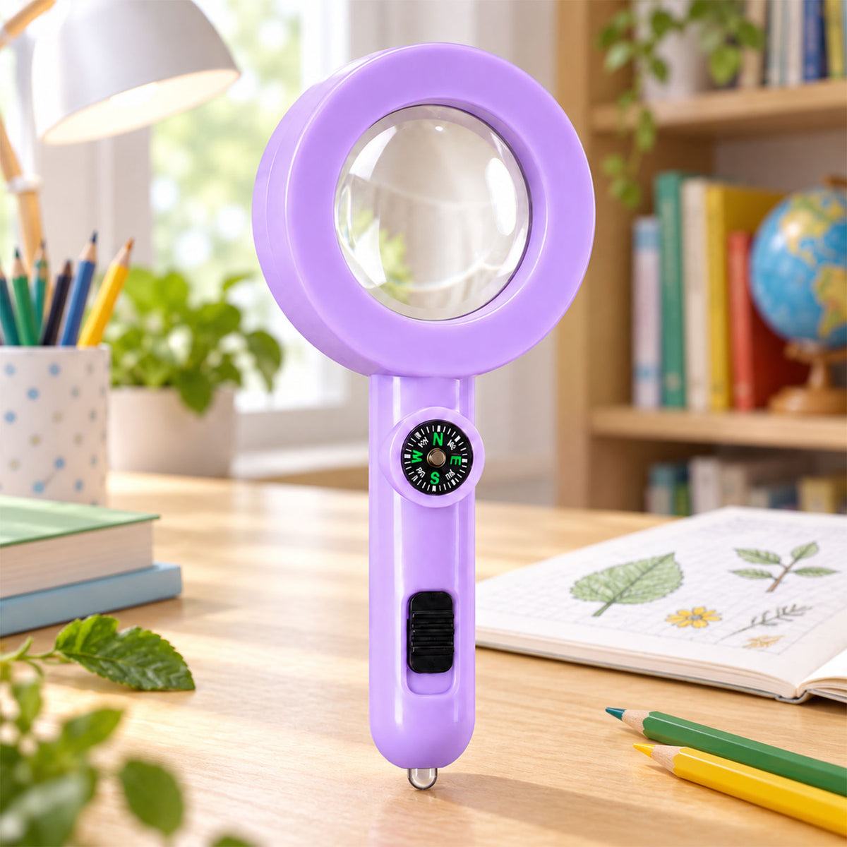 Handheld Magnifying Glass with LED Light and Compass for Nature Exploration (1 Pc)